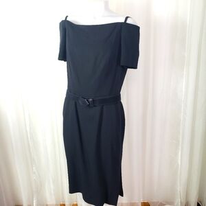 Vintage Scaasi black dress off the shoulder with skinny strap side boning 12